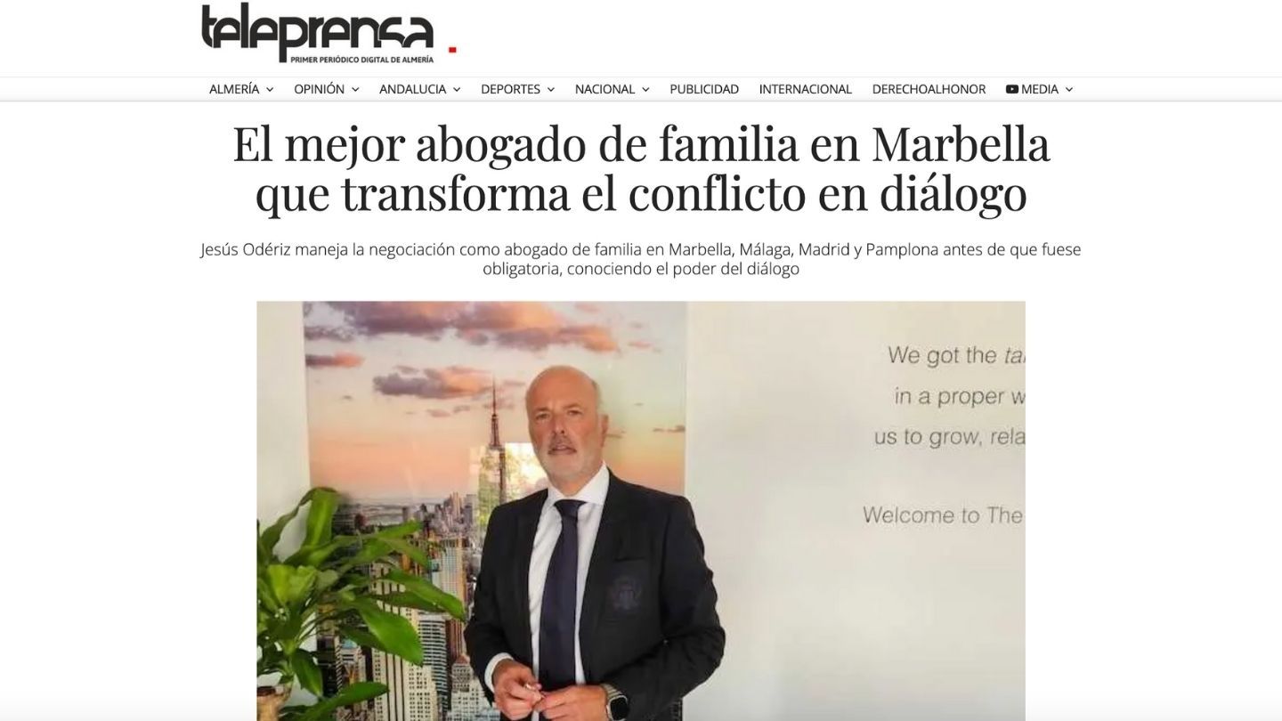 Teleprensa reconoce a Jesús Odériz como abogado referente en Derecho de Familia