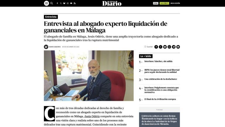 Jesús Odériz explica en Diario Sabemos las claves de la liquidación de gananciales