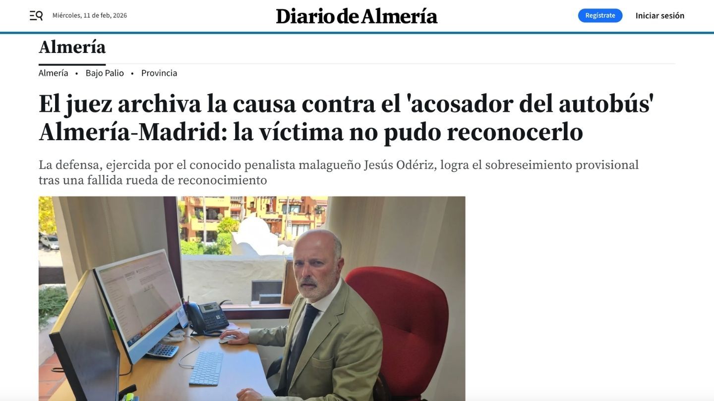 Abogado experto en delitos sexuales obtiene el archivo judicial del caso del presunto acosador en el autobús Almería-Madrid